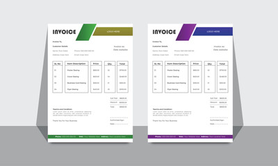 Professional invoice and letterhead design for corporate office. letterhead, invoice design illustration. Simple and creative modern corporate clean design.Free vector invoice design.