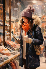 Woman shopping for winter clothes