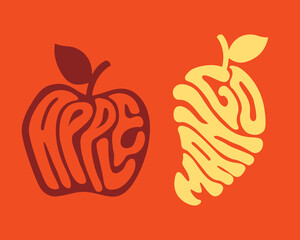Manggo and apple text fruit vector typography retro style logo fruit editable