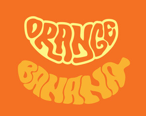 Orange banana text typography lettering fruit vector retro style sticker editable