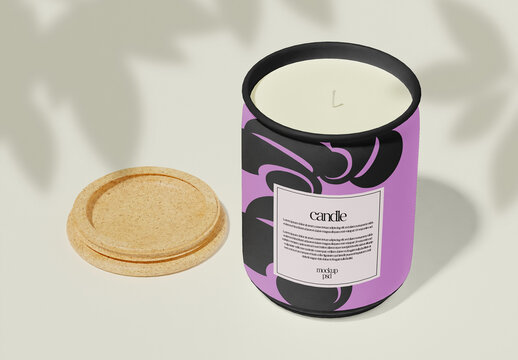 Candle with Wooden Lid Mockup