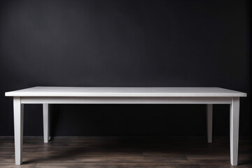 Empty White Wooden Table with Dark Black Wall Background