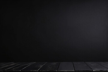 Empty Black Wooden Table with Dark Black Wall Background