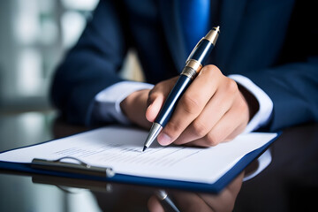 A Businessman Uses a Pen to Place a Correct Sign Mark in a Checkbox on a Document Control Checklist, Ensuring Quality and Approving Business Projects