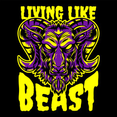 Aggressive demon beast head in colorful style vector illustration