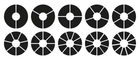 Fotobehang Circle division on 2, 3, 4, 5, 6, 7, 8, 9, 10, 11 equal parts. Wheel round divided diagrams with two, three, four, five, six, seven, eight, nine, ten, eleven segments. Infographic set. Coaching blank. © Hanna