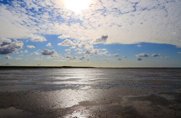 The Wadden Sea National Park near the Peninsula Nordstrand in Germany, Europe