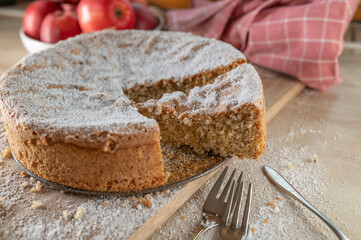 Gluten free fluffy sponge cake with almonds and powdered sugar topping