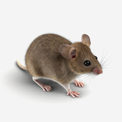 gray mouse, white background, side view