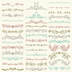 Set of vector hand drawn text dividers with flourish elements.