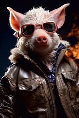 Pig wearing clothes and glasses, generative Ai 