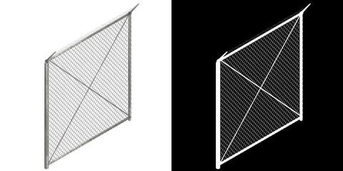 3D rendering illustration of a chain-link fence with barbed wire