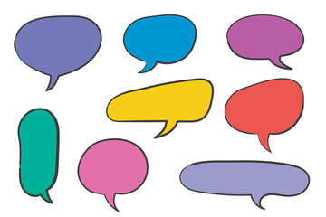 Colorful set hand drawn speech bubbles. Cartoon collection set of speech bubbles elements. Vector illustration on isolated background.
