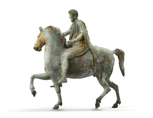 Rome, Italy, the golden bronze equestrian Statue of Marcus Aurelius, PNG