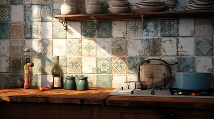 a vintage-inspired tile  with intricate patterns and a distressed, matte finish for a nostalgic, antique look.