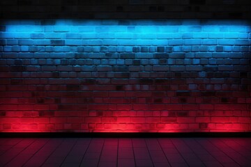 Brick Wall Blue Green Neon Lit Vibrant Backdrop Generative AI - obrazy, fototapety, plakaty