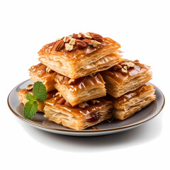 Pistachio baklava. Close-up. Traditional Middle Eastern Flavors. Traditional Turkish baklava. local name fistikli baklava