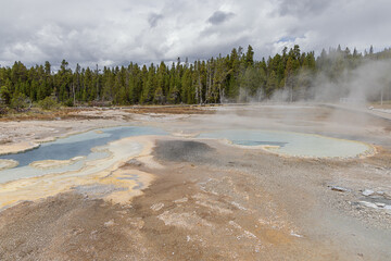 View of the Double Pool in the Upper Geyser Basin in Yellowstone National Park