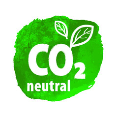 CO2. Carbon Neutral (zero emission) icon logo for climate change and green energy campaign. Eco green friendly sticker on watercolor green background for better environment concept for your design. EP