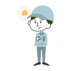 怒った表情の作業員の男性