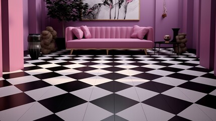 a contemporary checkered tile pattern with contrasting colors and a polished finish for a bold, graphic statement.