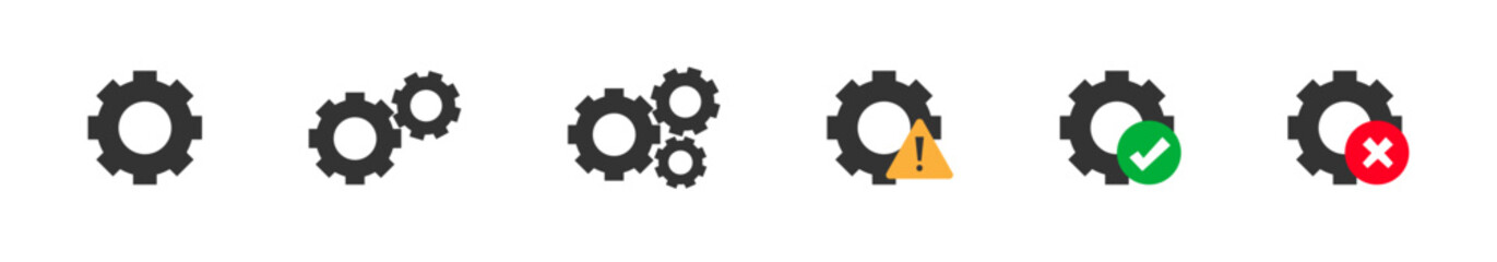 Setting gears icon set. Black gear and cogwheel. Isolated vector
