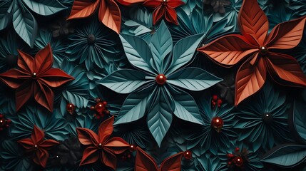 pattern fleurs  de noël, généré par IA - obrazy, fototapety, plakaty