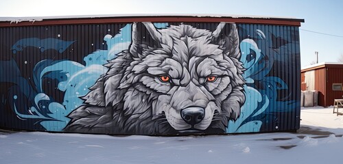Obraz premium wolf with colorful graffiti on the wall. Street art concept.