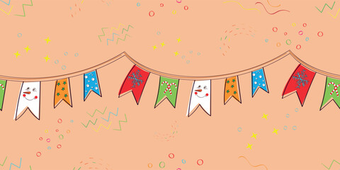 vector Illustration Festive Seamless Pattern Flags New Year Christmas