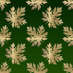 Botanical luxury seamless pattern with unusual golden leaves on a dark green background. Pattern for textile, wrapping paper, wallpaper, backgrounds
