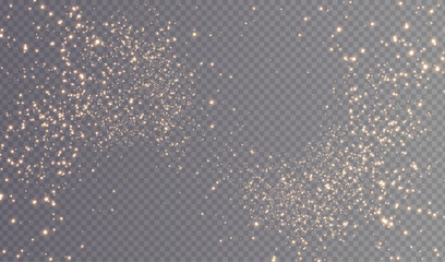 Christmas background. Powder dust light PNG. Magic shining gold dust. Fine, shiny dust bokeh particles fall off slightly. Fantastic shimmer effect. Vector illustrator. - obrazy, fototapety, plakaty