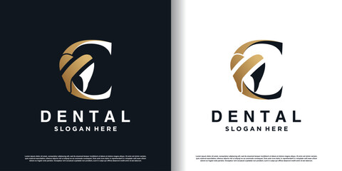 dental logo design vector with letter c concept premium vector