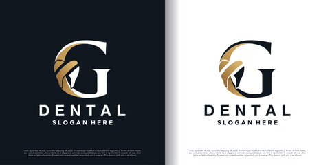 dental logo design vector with letter g concept premium vector