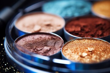 A Close-up View of a Festive Makeup Palette, Glistening with Glittery Powder, Ready to Create Stunning New Year's Eve Looks