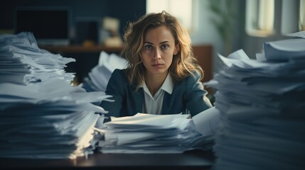 Business woman is dissatisfied with documents