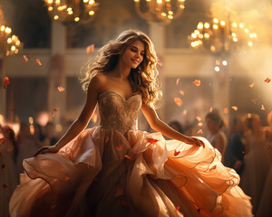 Junge Frau mit schönem Ballkleid tanzt - Cinderella