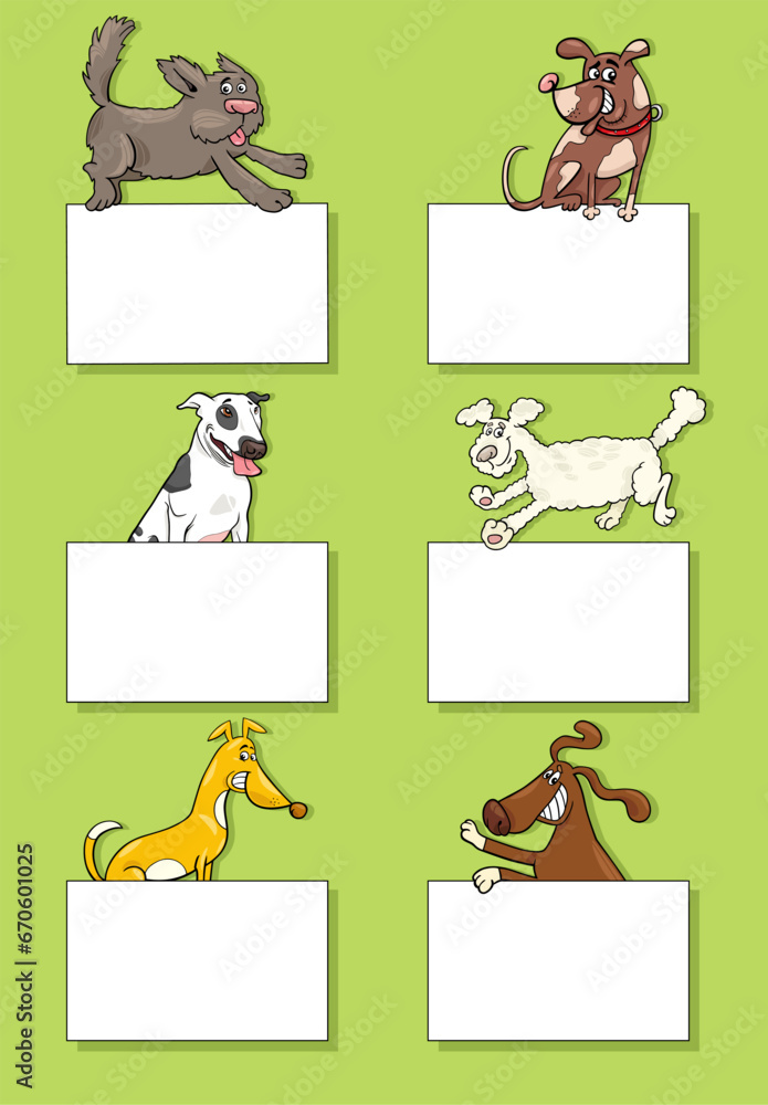 Wall mural cartoon dogs and puppies with cards design set