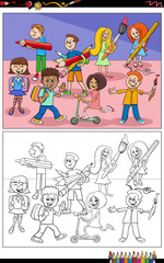 cartoon pupils and students characters group coloring page