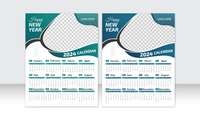 Simple editable vector calendars for year2024. Week starts from Monday. Isolated vector illustration on white background.
