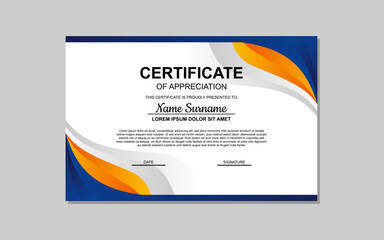 Obraz premium certificate template in blue and orange abstract style for appreciation of business, education. certificate design for appreciation.