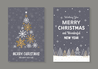 Abstract Christmas cards with tree and snowflakes. Vector illustration