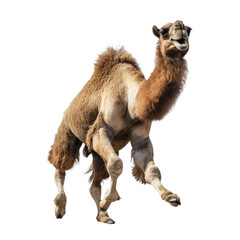 cute camel jumps and laughs on isolated transparent background