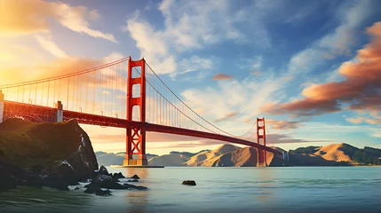 Papier Peint photo Pont du Golden Gate golden gate bridge,Amazing sunset HD  wallpaper,AI Generative 