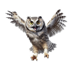 Fototapeta premium cute owl hopping and laughing on isolated transparent background