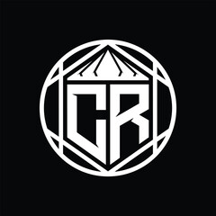 CR Letter Logo monogram hexagon slice crown sharp shield shape isolated circle abstract style design