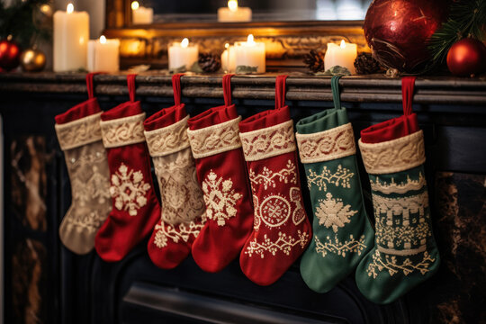 woolly knit traditional Christmas stockings for Saint Nicholas day