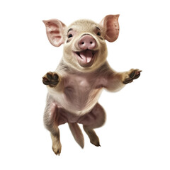 cute pig jumping and laughing on isolated transparent background