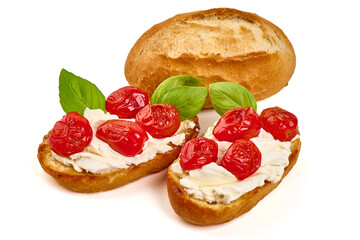 Sandwich with soft cottage cheese, isolated on white background.