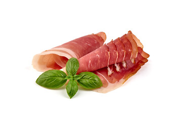 Italian prosciutto crudo or jamon, isolated on white background.