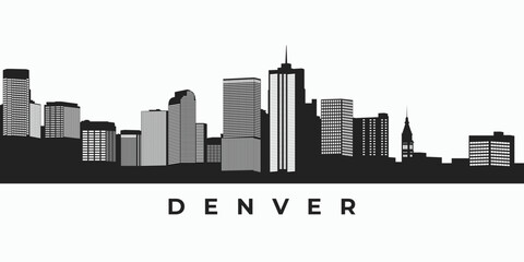 Denver city skyline silhouette. Colorado skyscraper buildings in vector format - obrazy, fototapety, plakaty